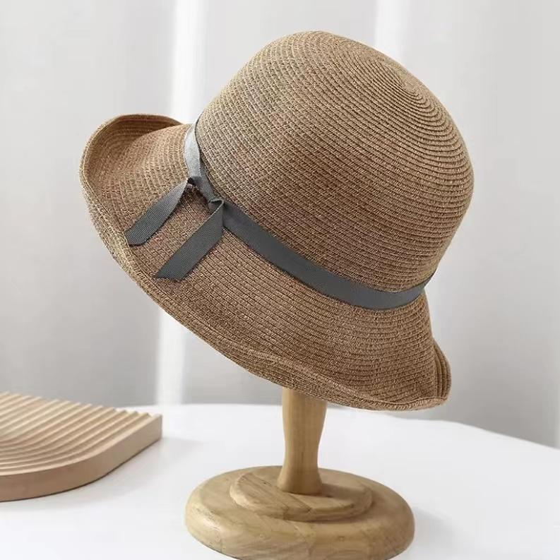 Straw Hat Women UV Literary and Simple Temperament Versatile Straw Bucket Hat Summer Sunshade Sun Hat Foldable