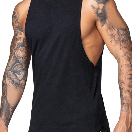 Men Summer Casual Vest O-Neck Sleeveless Letter Decoration Tank Tops Solid Color Fitness Tops with Wide Shoulder Straps Streetwear