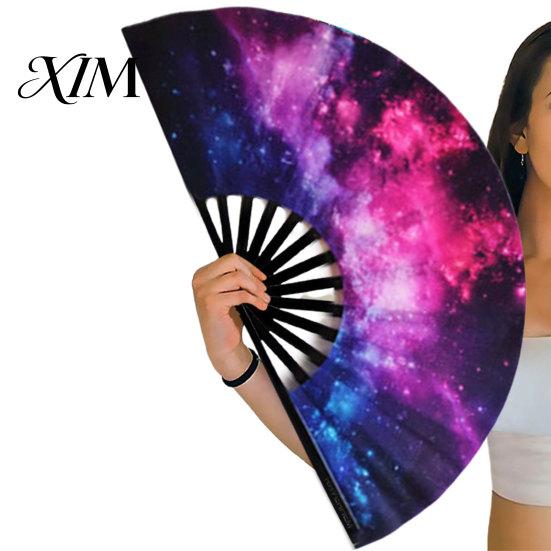 Decorative Fan Folding Sturdy Bone Exquisite Pattern Bright Color Glow in The Dark Festival Performance Party Supply