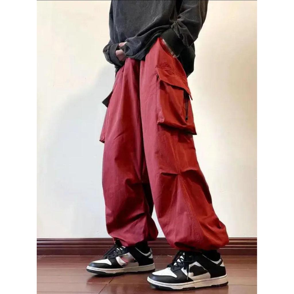 Streetwear Frühling Harem Casual Hosen Männer Elastische Taille Einfarbig Cargo Hosen Multi Tasche Lose Baggy Hosen für Frauen