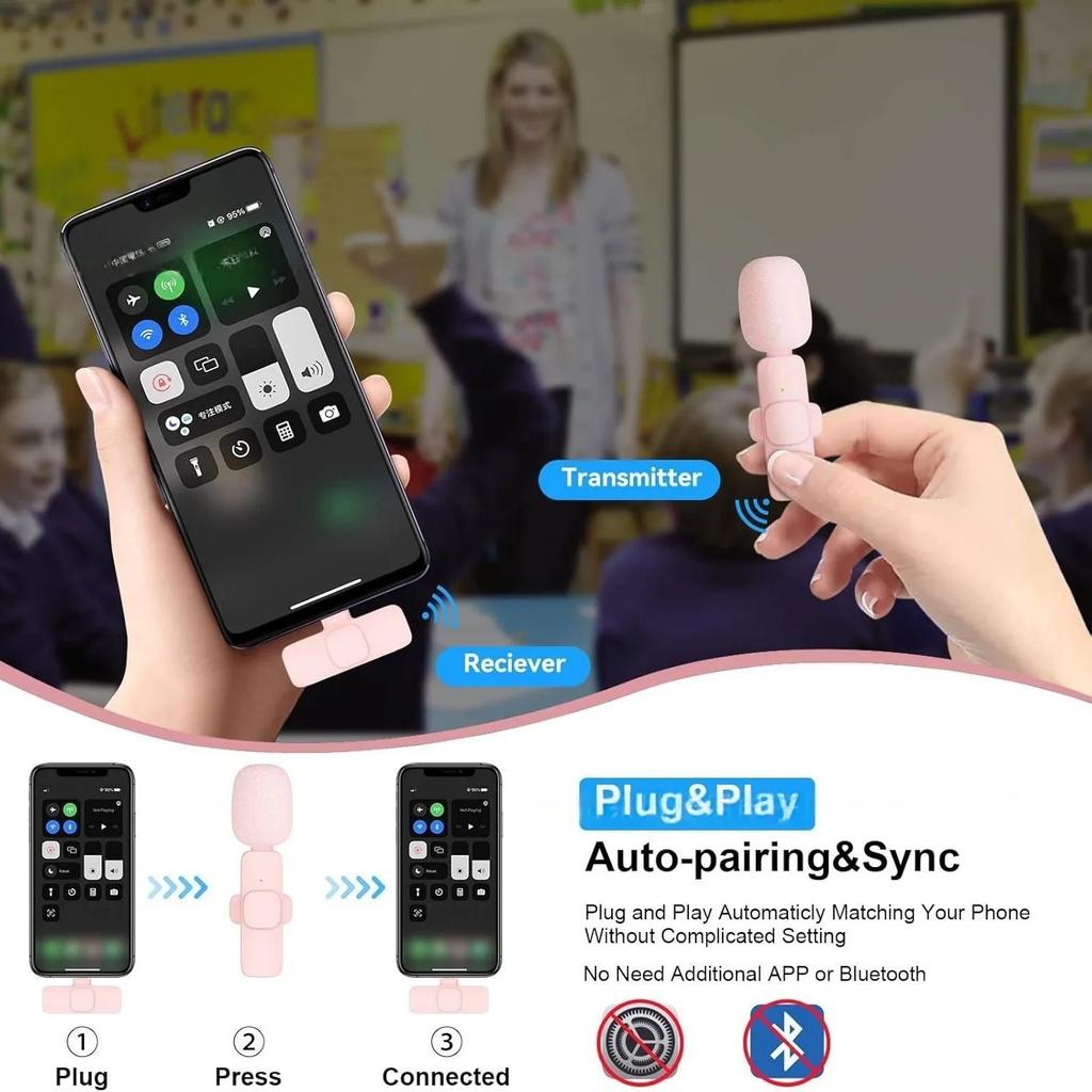 Kablosuz Yaka Mikrofonu Taşınabilir Ses Video Kayıt Mini Mikrofon iPhone Android PC Kamera Canlı Oyun Telefonu için