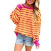 Casual Women's Striped Contrasting Long Sleeved Pullover Women's Warm Pullover