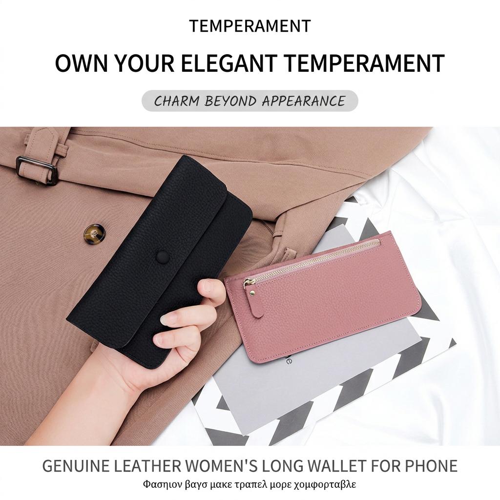 Phone Holder Wallet Safe Women'S Long Wallet Bifold Leather Wallet Organized Genuine Leather Clutch For Work Evening Outings