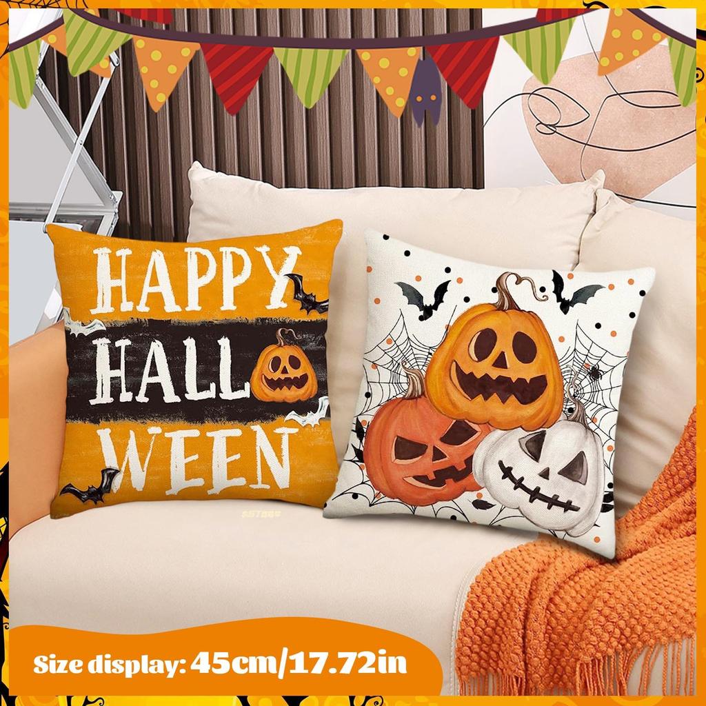 Halloween Decorative Linen Throw Pillow Cover With Single Sided Print (Pillow Insert Not Included)
