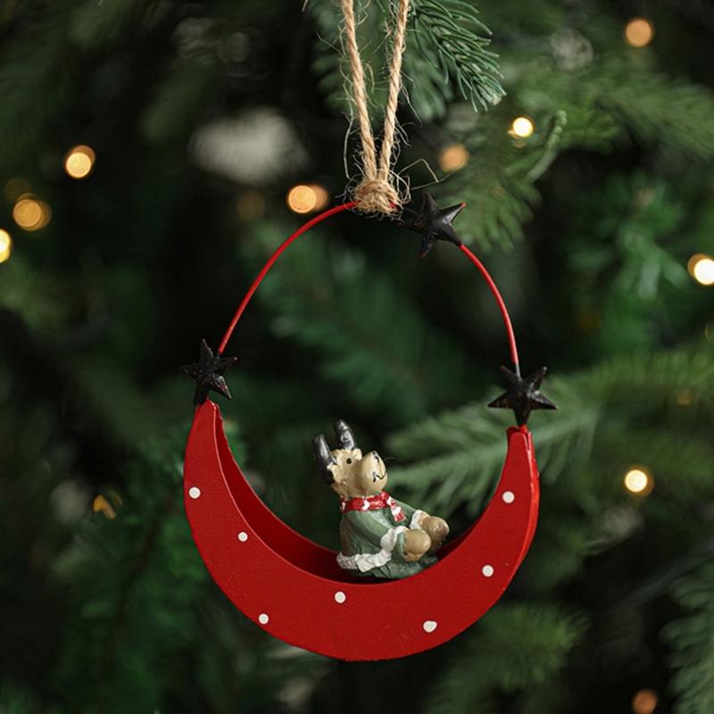 Artistic Iron Moon Boat Hanging Decors Eye Catching Iron Moon Boat Christmas Hanging Decoration for Festival Ambiances