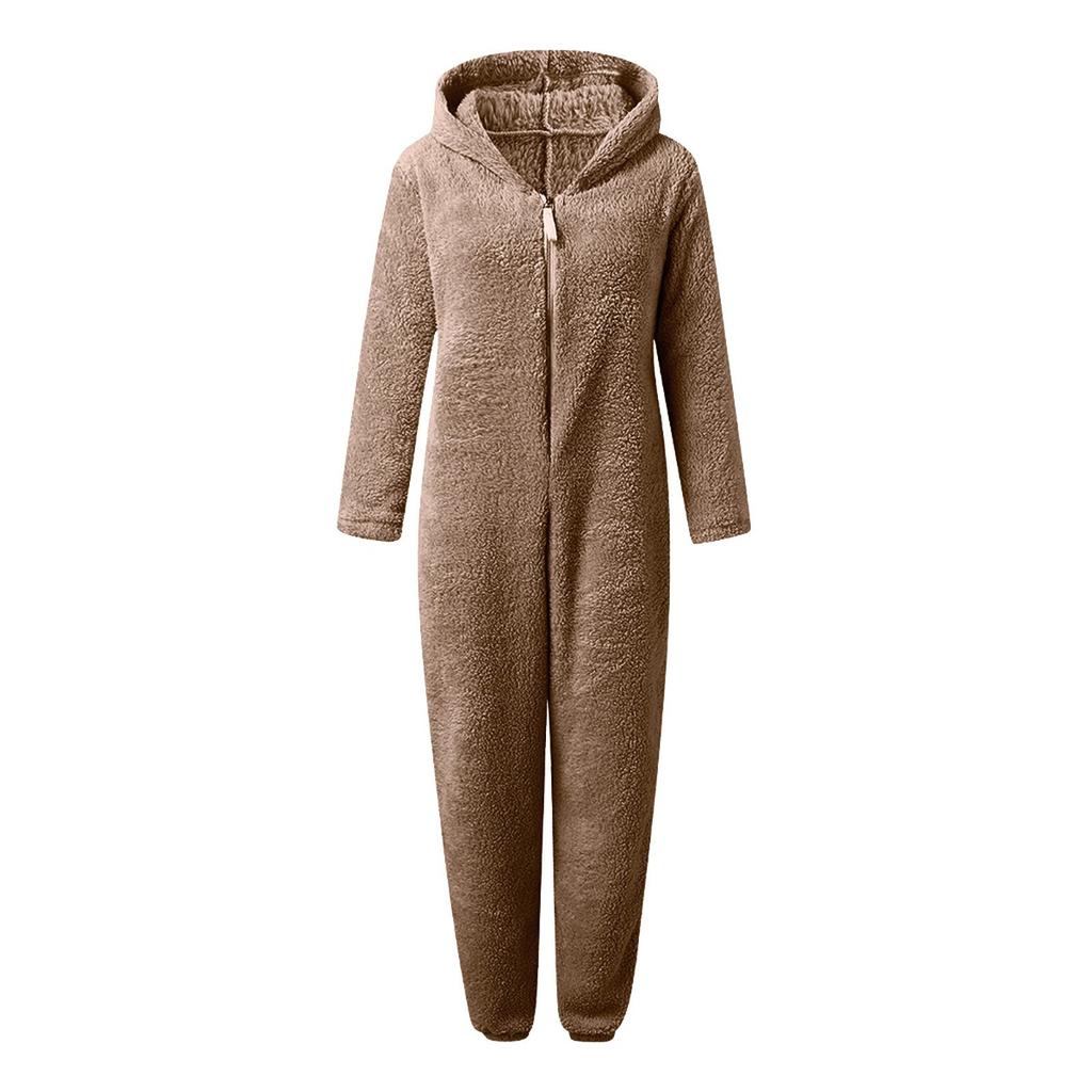 Femmes Portant des Chapeaux Ours Oreilles Combinaison Peluche Pyjama Vêtements d'Intérieur