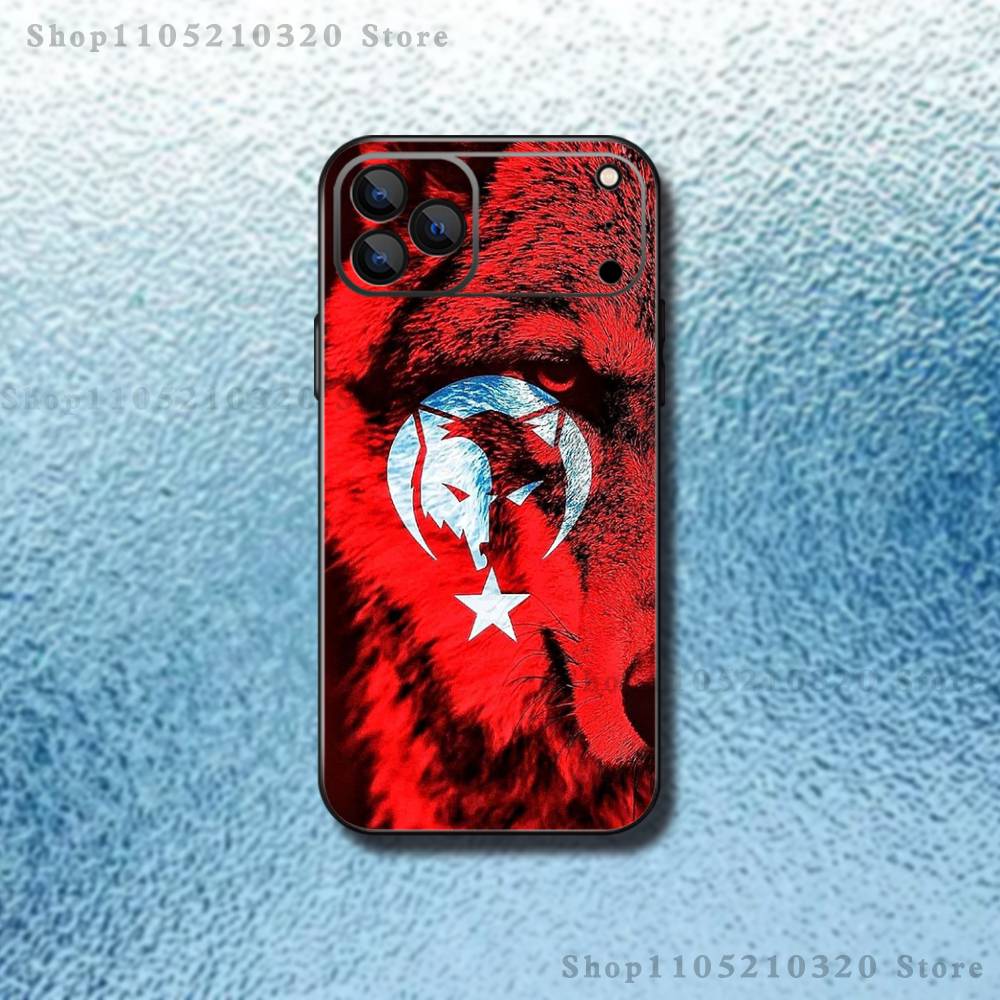 Cool Turk Wolf Flag Phone Case For iPhone 17,16,15,14,13,12,11,Pro Max,XSX,,XR,SE,Mini,8,7,Soft Silicone Black Cover