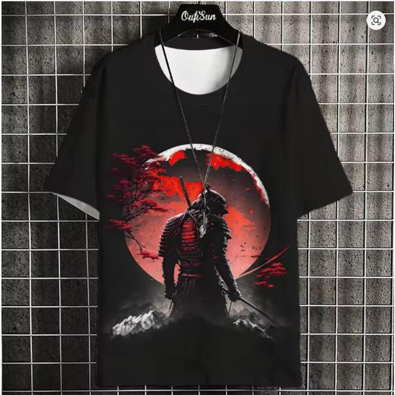 Summer Men's T-Shirt Japanese Samurai Print Casual O-Neck Short Sleeve 3d T-Shirts Street Cool Tops Oversized Male Clothing