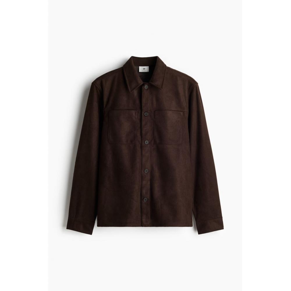 H M Textured oversHirt Regular Fit Brown