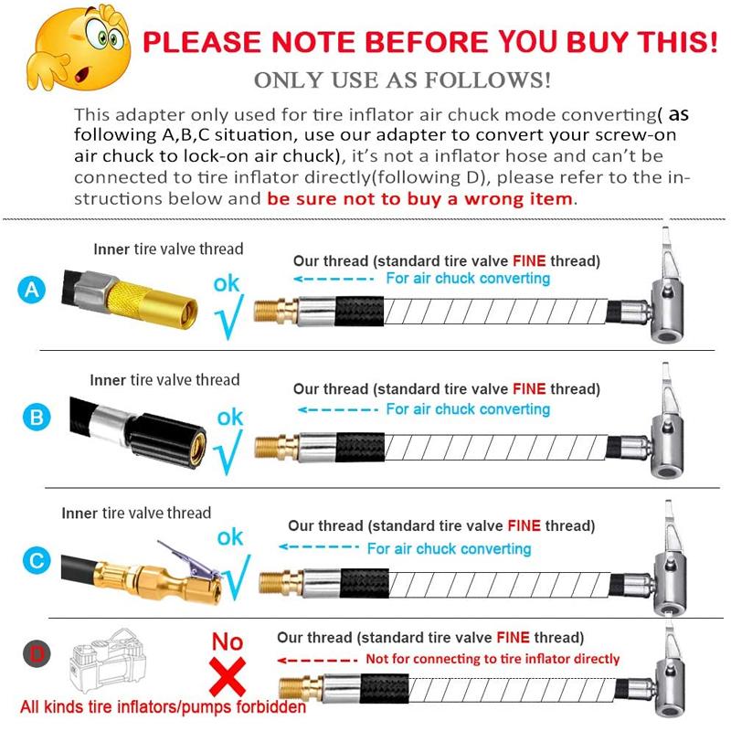 Autoreifen-Füllschlauch, aufblasbarer Luftpumpen-Verlängerungsrohradapter, Drehreifenanschluss, Verriegelung, Luftfutter für Fahrrad, Motorrad