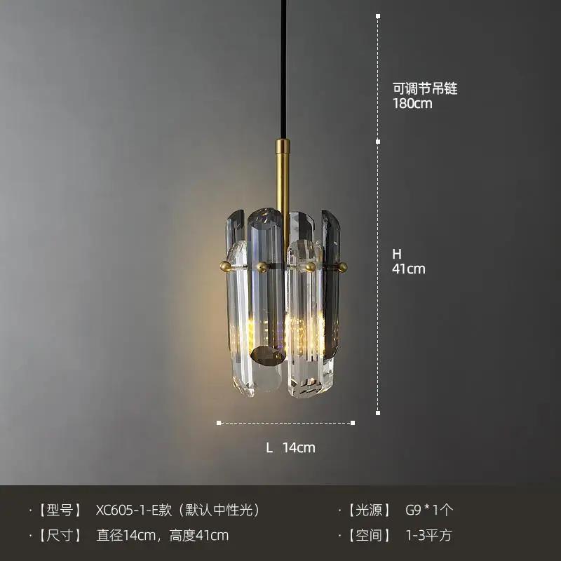 Luxury Gold Lustre Copper Crystal Pendant Lights LED E14 Modern Hanging Lamp Bedside Bedroom Model/Dining Room Kitchen Store Bar