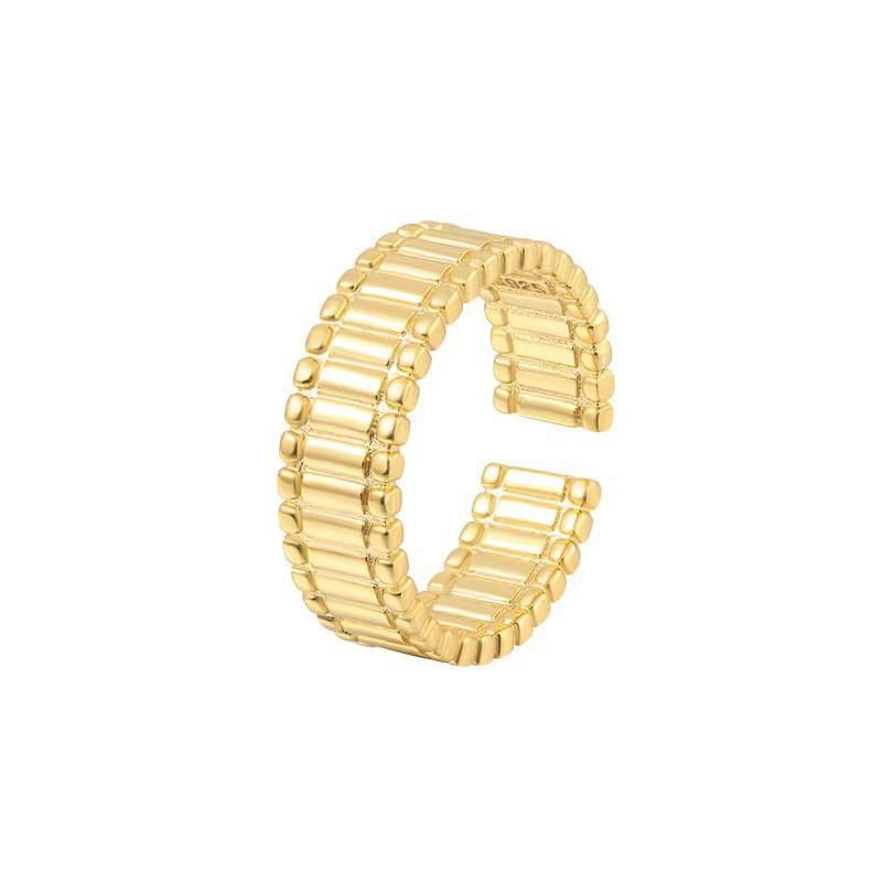 Adjustable Geometric Gear Ring Women Men Minimalist Vintage Style Gold Tone Open Band Jewelry