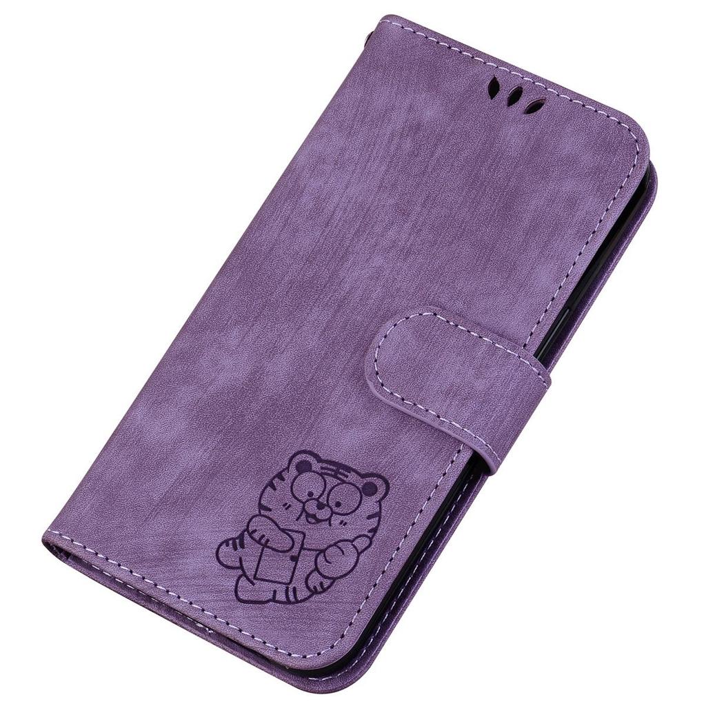 Custodia in pelle PU a portafoglio con motivo tigre simpatico cartone animato viola con per iPhone Samsung Umidigi Infinix TECNO... Adatto per oltre 900 modelli di telefono