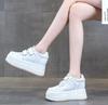 Fashion 10CM Cow Genuine Leather Autumn Platform Wedge Skate Heels Comfy Casual Shoes High Brand Chunky Sneaker Hook Women Vulcanized