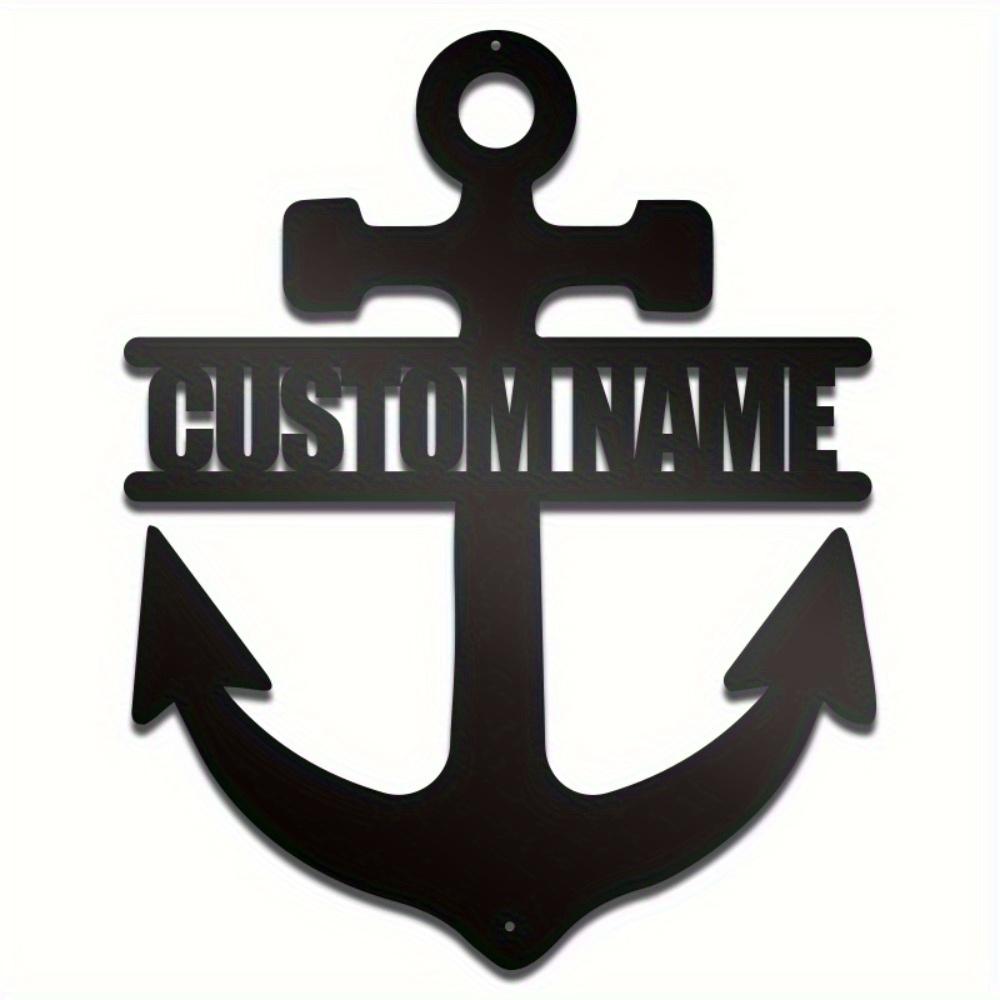 Sleek Black Metal Wall Decor Custom Engraved Anchor Initial Home Party Gift