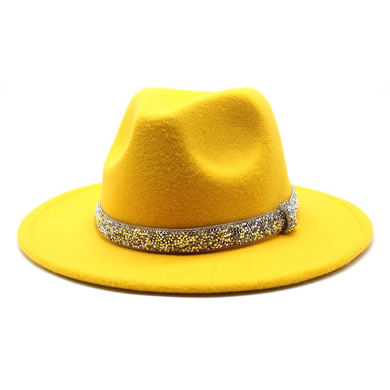 2021 Autumn Men'S And Women'S Woolen Hats, Solid Color Jazz Top Hats, Crystal Diamond Gift Hats