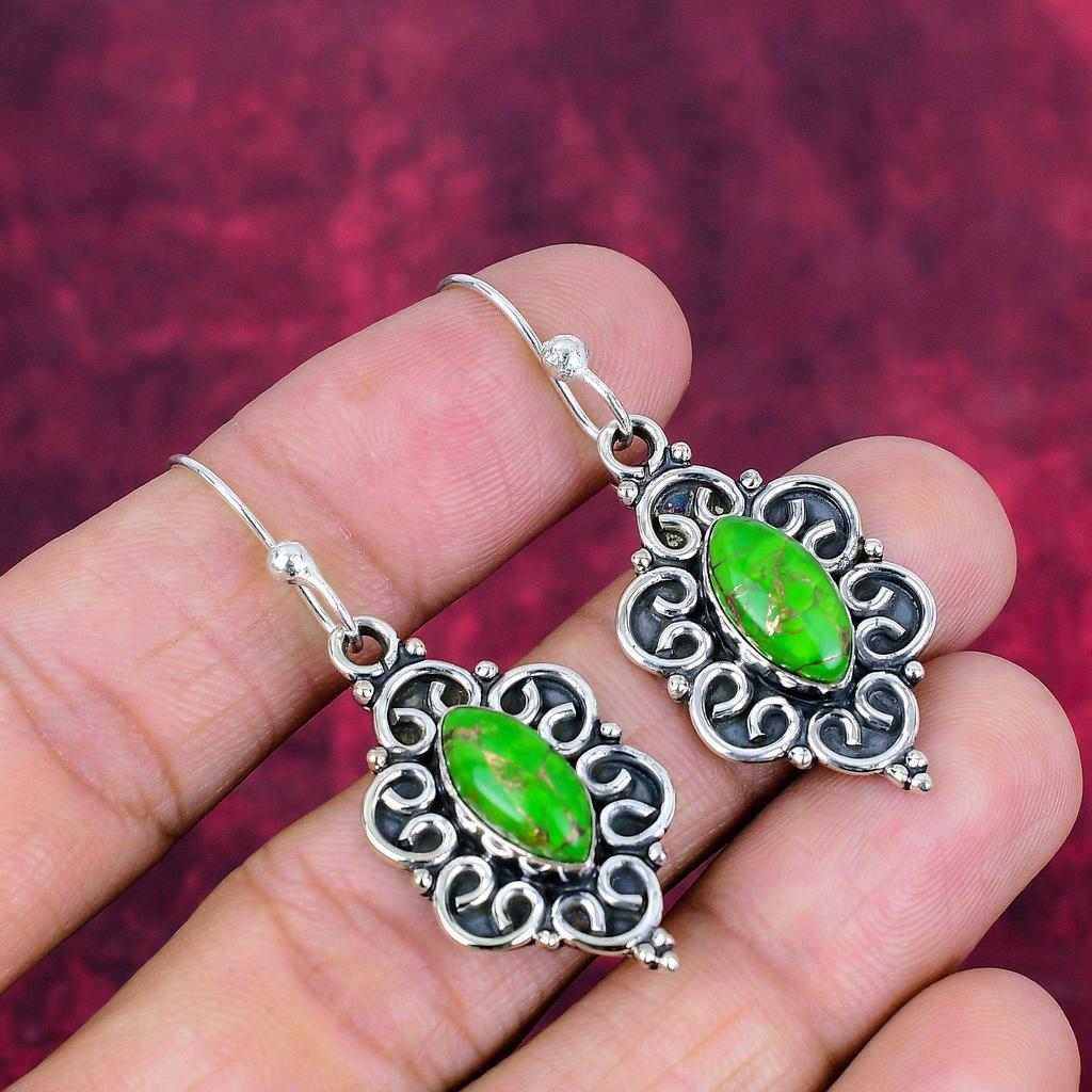 Grüne Kupfer Türkis Ohrringe, 925 Sterling Silber Edelstein Schmuck, handgefertigte Ohrringe erstaunlichen Schmuck, Geschenk für Sie