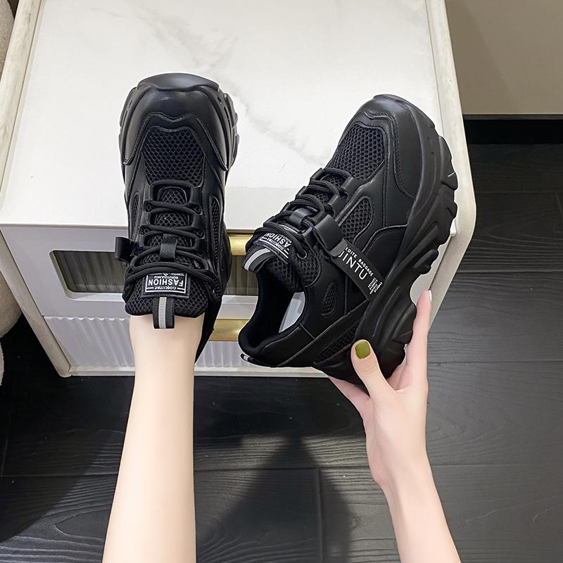 Fashion Summer Breathable Mesh Sneakers 9.5CM Hidden Heels Spring High Platform White Sports Dad Shoes Wedges Casual Chunky Sneakers