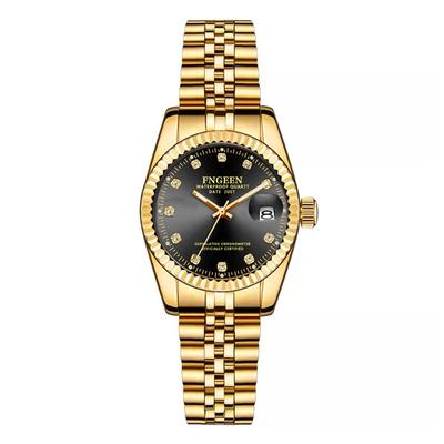 Gold Watch with Stainless Steel Strap and Calendar 3ATM Water Analog Quartz Leisure and Business Wear Perfect for or As a Gift for Her Women's