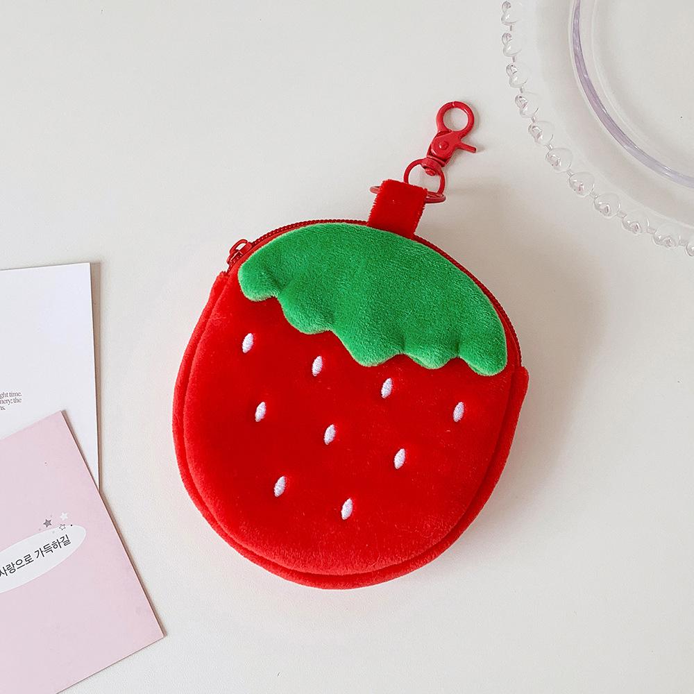 Cute Strawberry Plush Coin Purse Kawaii Mini Pouch for Earphones Holder Small Makeup Bag Backpack Keychain Charm for Women Girls