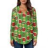Women's Fashion Hoodies V Neck Long Sleeve Christmas Printed Drawstring Casual Loose Pullover Tops