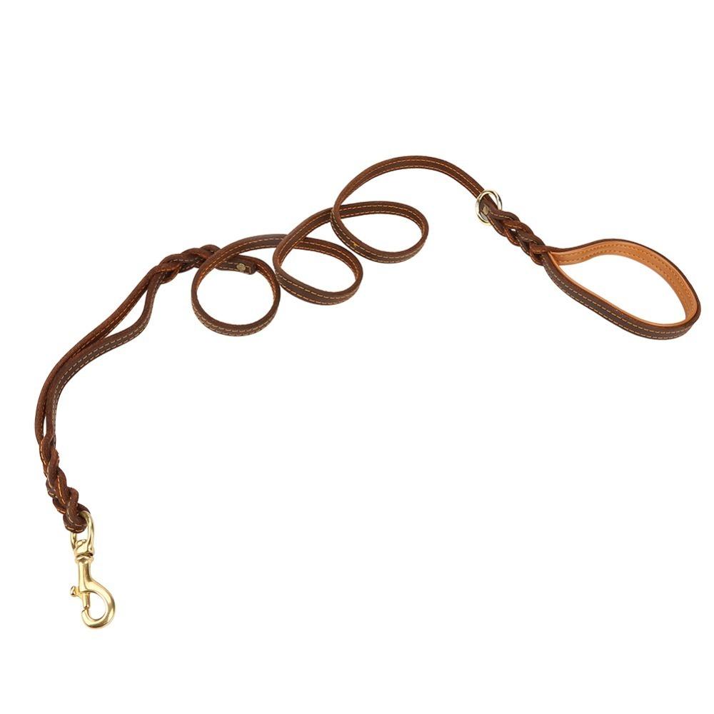 Double Handle Leather Dog Leash Genuine Cowhide Large Dog Leash Pet Walking Lead Large Dog Walking Dog leash
