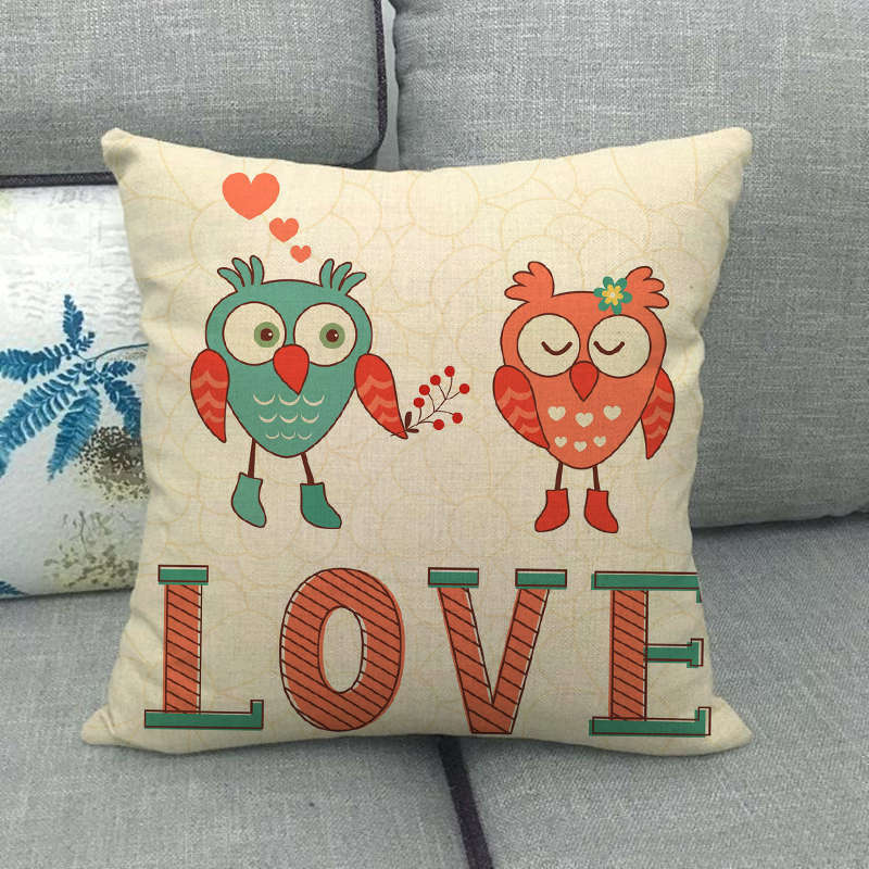Cartoon Owl Series Love Digital Printing Short Plush Pillow Covers For Car Sofa Office Cushion Cover Home Goods