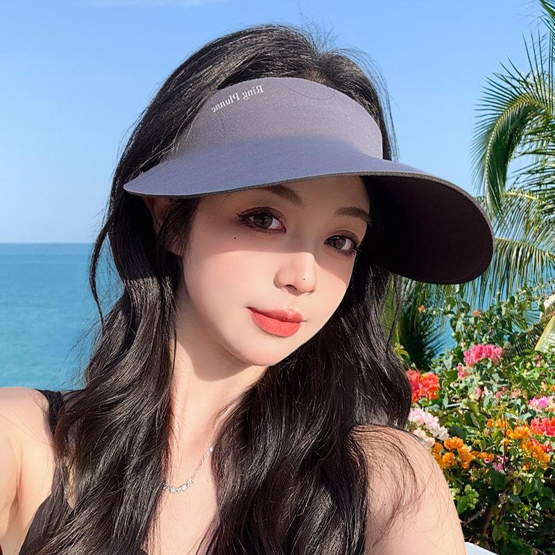 Spårlös integrerad solhatt för kvinnor UV-skyddande solhatt Sommarsport Stor brätte Tom topp Vikbar solhatt