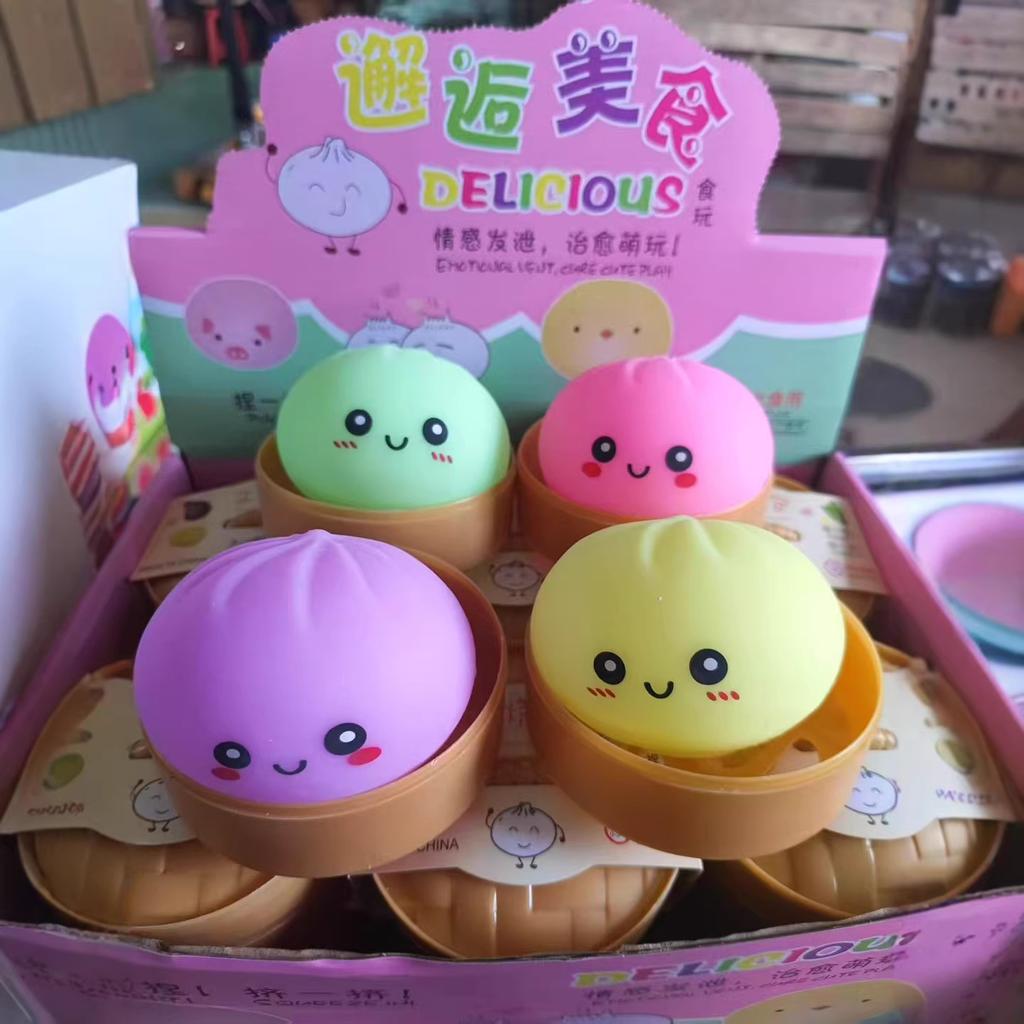 Rainbow Color Steamed Bun Squishy Toy Cute & Adorable Design Stress Relief Soft Rebound Portable Simulation Bun Toy Decorations
