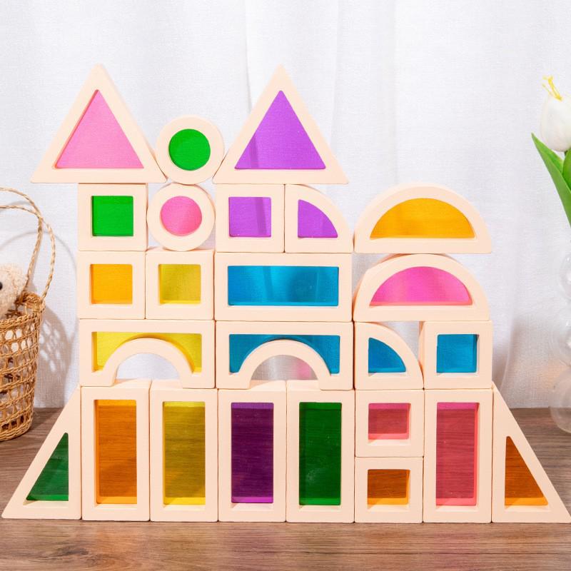 

Радужные акриловые строительные блоки - Развивающая и сенсорная игрушка для малышей, Креативные и универсальные настольные подарки для складывания