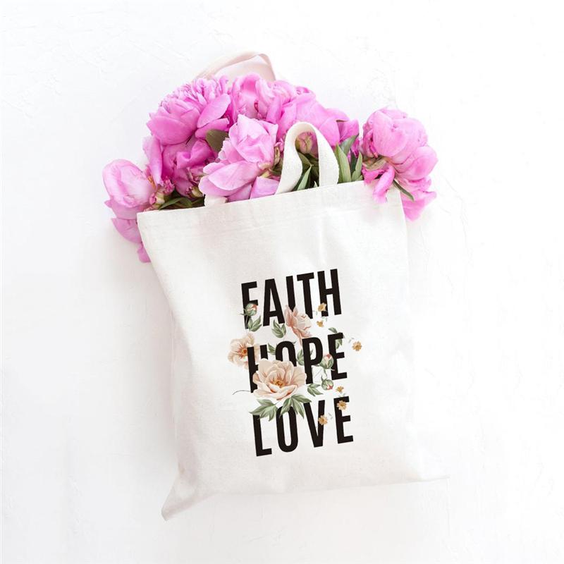 Women Canvas Shoulder Bag Canvas Shopping Bag Eco Letter Flower Handbag Tote Bag Book Bag Reusable Grocery Ladies Shopper Bags