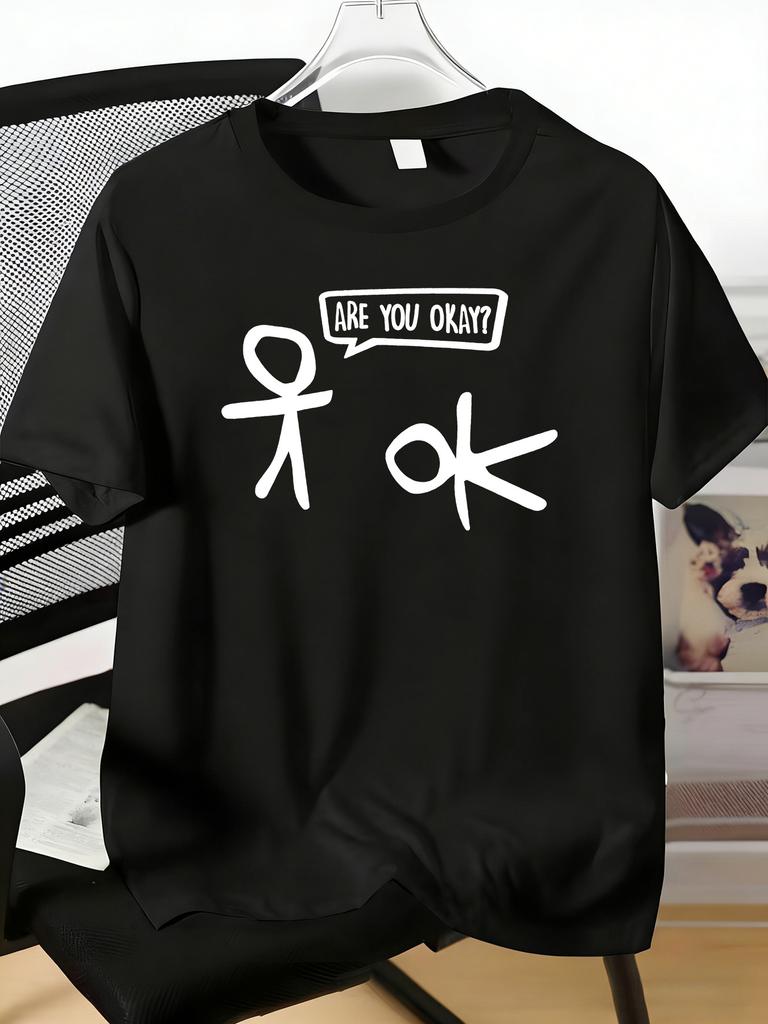 Unisexs Tee Are You Okay Stick Figure Funny Text Print Cotton Short Sleeve Male Casual Streetwear Outdoor Daily Basic Fashion Top
