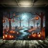 Halloween Background with Spooky Cemetery Moonlight Haunted Cemetery Photography Backdrop Party Decoration Banner311