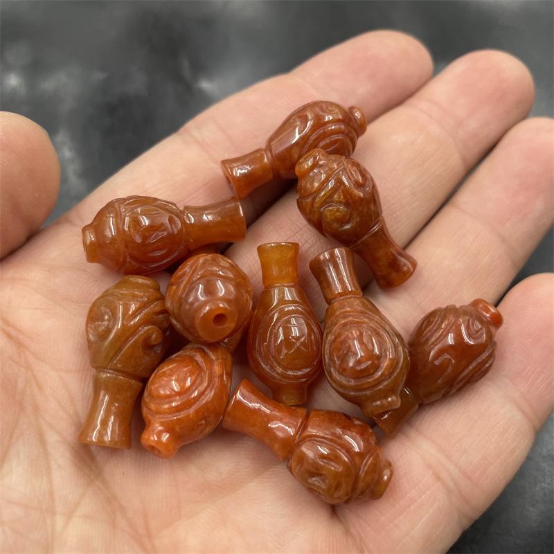 Red Jade Carved Flower Vase Pendant with Three-dimensional Design