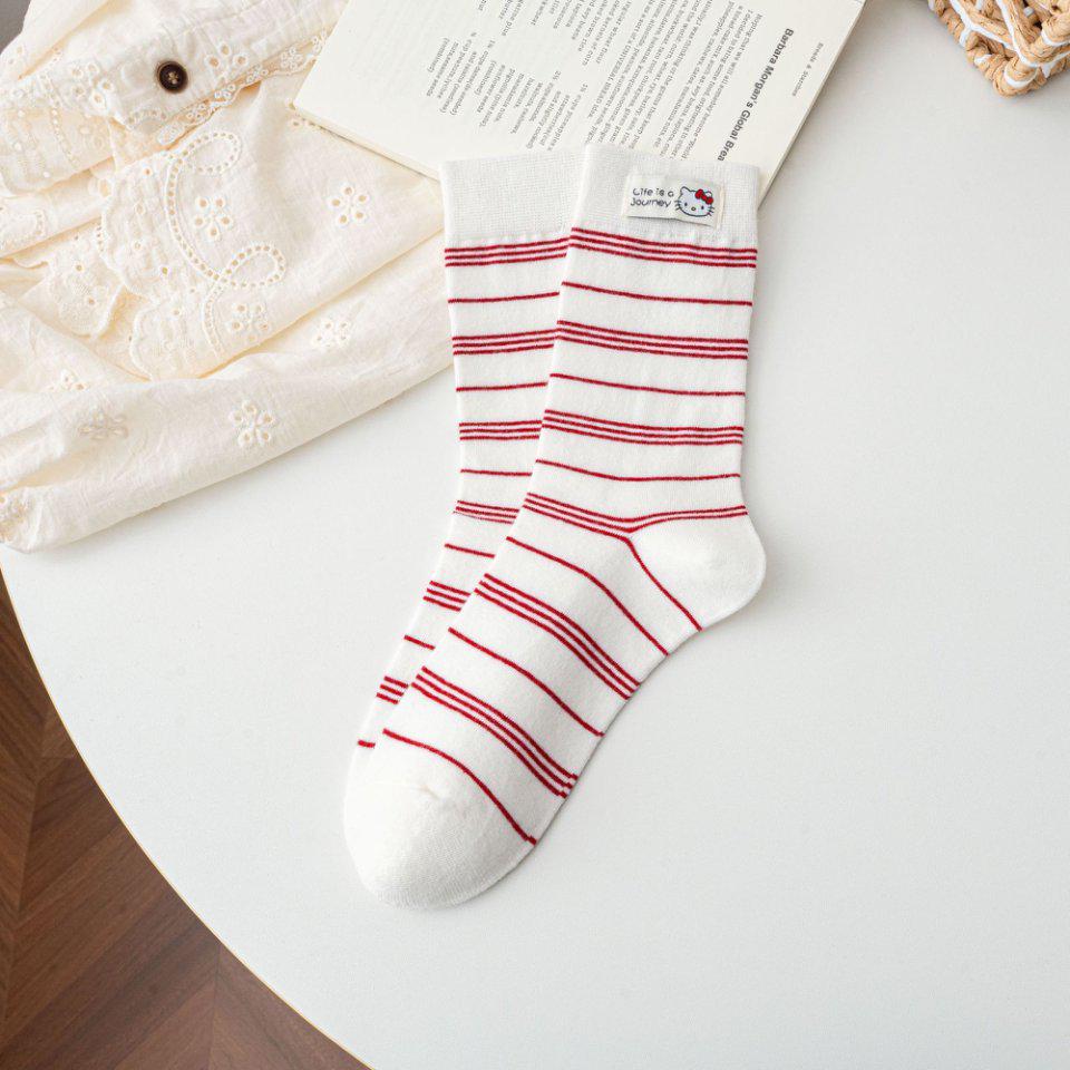Wood Ear Lace Bubble Mouth Kitten Mid-Calf Socks - Women's Cute College-Style Striped Socks