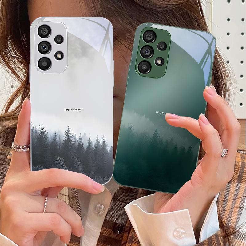 Misty Forest Black Für Samsung Galaxy S10 4G S20 11E 30 S21 21Fe 22 S24 Pro S23 Ultra 5G S8 S9 Gehärtetes Glas Handyhülle