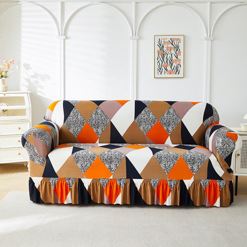 All Inclusive Elastic Sofa Set Skirt Style Dust Proof and Anti Slip All Cover for Three People and One Person Universal Cover with Tassels