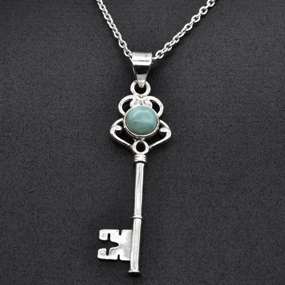 Collana con ciondolo a forma di chiave in argento sterling 925 massiccio Larimar, collana di design fatta a mano, regalo di nozze, gioielli con ciondolo in argento