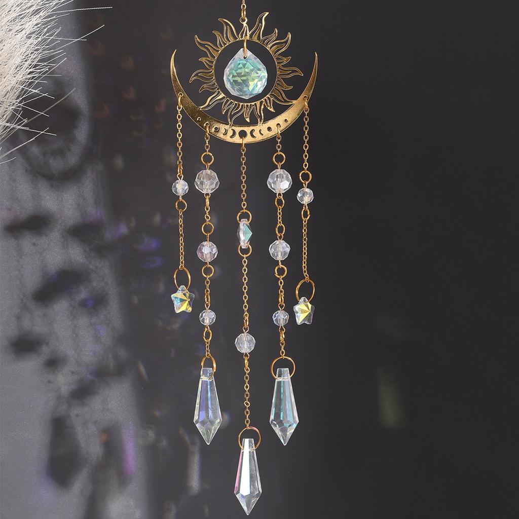 1 Stück goldene Flamme Mond Kristall Anhänger Dekorationen Regenbogen- & Sonnenlichtfänger Garten im Freien AB bunt zum Aufhängen Hängeornamente