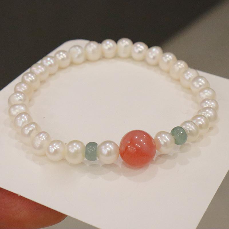 Elegant  Pearl Bracelet for Women, Fashion Round Bead Design Pendant Peal Bangle, Strawberry Crystal Bracelet