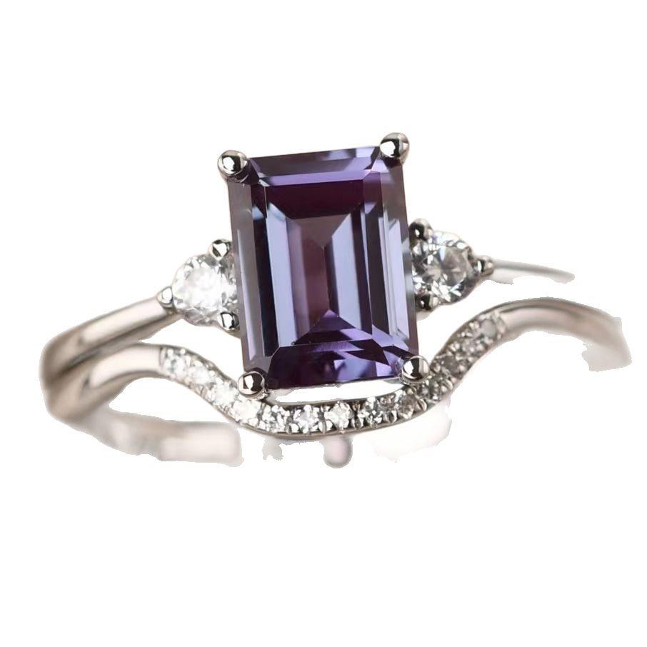 Creative Women's Couple Rings with Inlaid Purple Square Zirconia