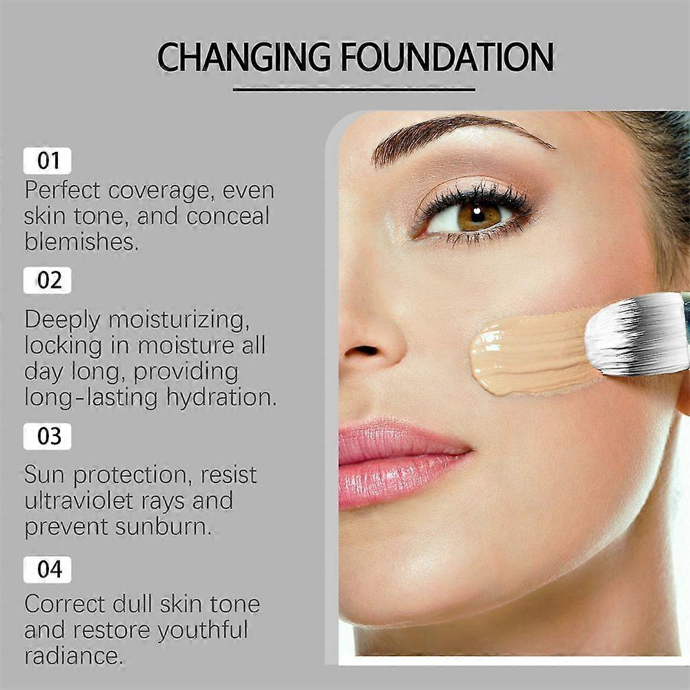 1-3x Wechselnde Foundation Natürliche Farbwechselnde Foundation für Frauen, Feuchtigkeitsspendende Magische Hautwechselnde Foundation