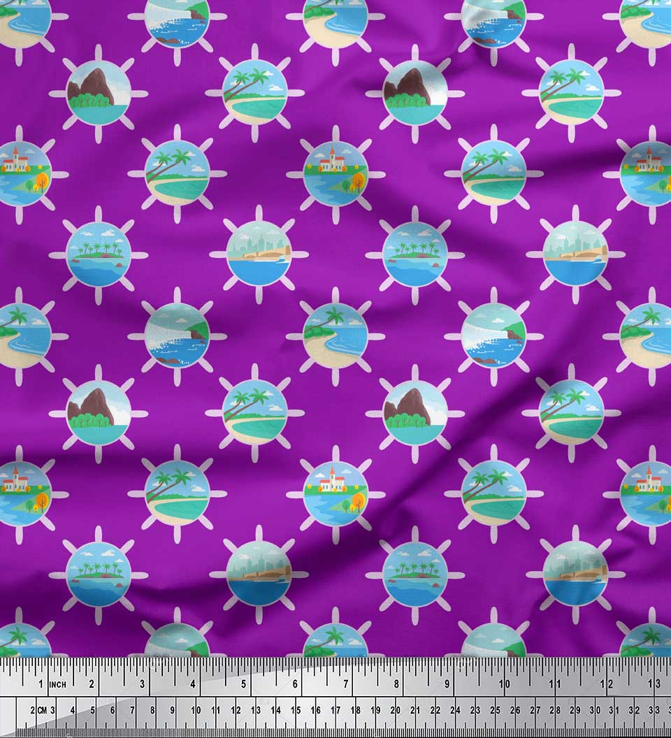 

Тканина для рукоділля Soimoi Green Japan Crepe Satin House, Tree & River Nature Printed на метри 42 дюйма 42 Inch Wide - Poly Crepe фіолетовий