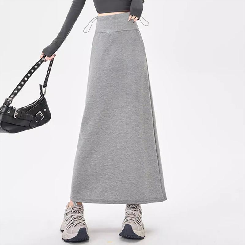 

2026 Maternity High Waist Flowy Midi Skirt - Spring/Summer Slimming Hip Hugger Fishtail Design L світло-сірий колір