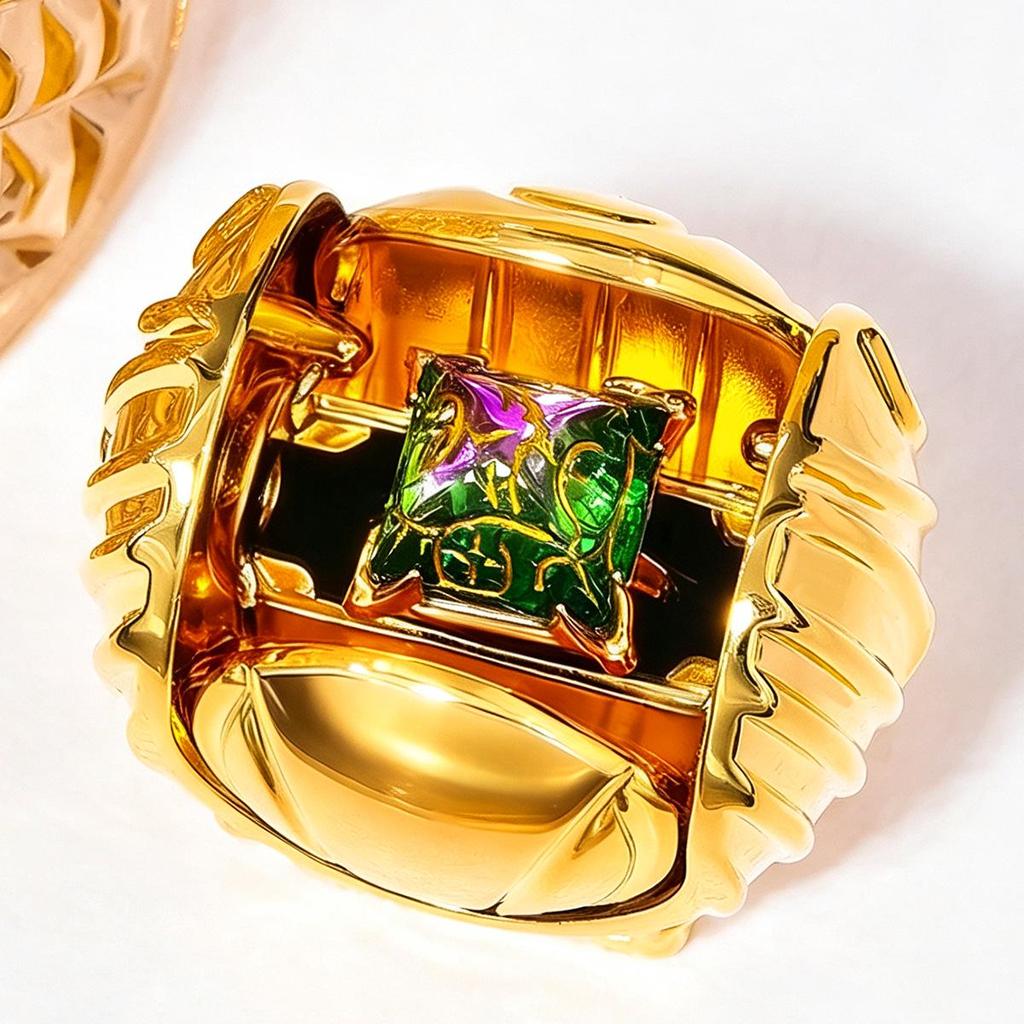 Harry Potter Resurrection Stone Open Ring - Copper Plated, 18K Gold, Color-Changing Lettering, Pyramid-Colored Gem.