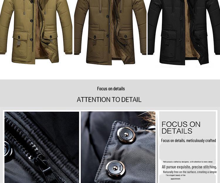 Men's European & American Mid-Length Winter Cotton Jacket - Loose Fit, Cold Protection, Plus Size.