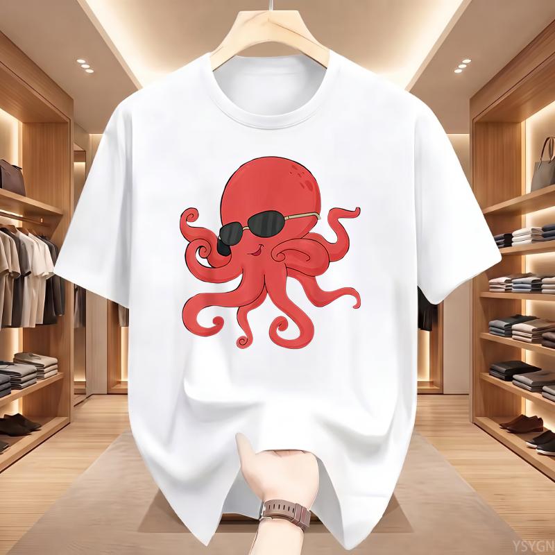 Octopus Marine Animal Ocean Sea Creature T Shirts Men Pure Cotton Humor Streetwear Tee Shirt Short Sleeve Clothing