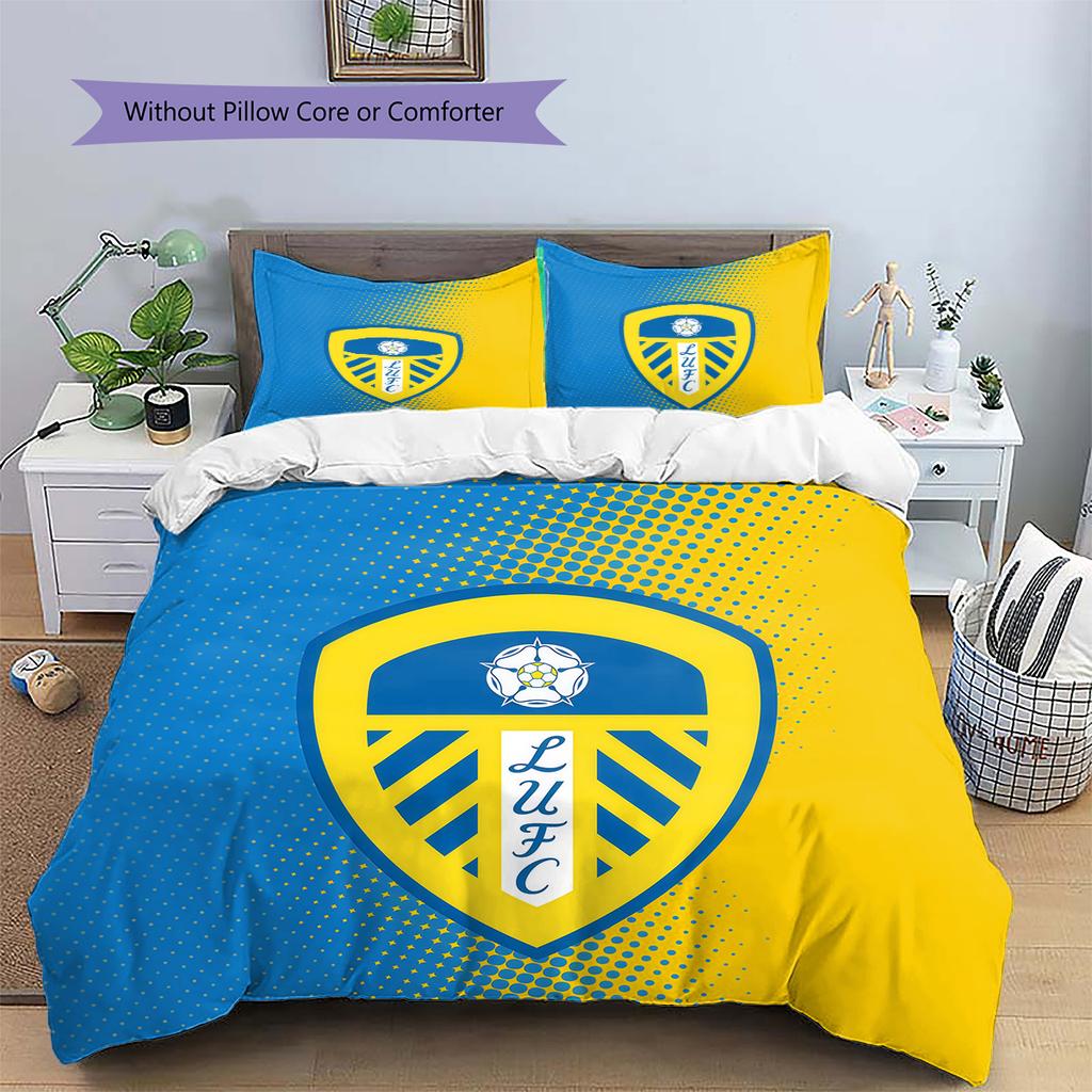Leeds United Pattern Bedding Quilt Set  Home Decoration  Gift (1 * Duvet Cover + 2 * Pillowcase  Without Core).xwn