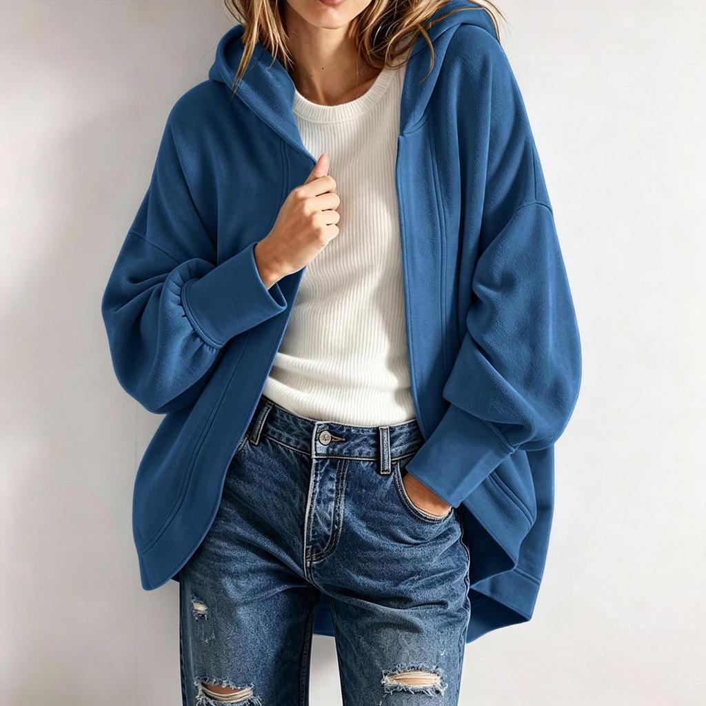 Women's Color Casual Hooded Sweatshirt, Loose Fit Long Sleeve Hoodie Jacket