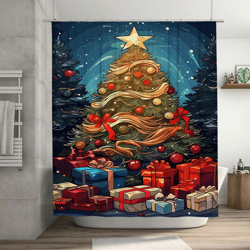 

Tuniu Whimsical Christmas Tree Shower Curtain Festive Holiday Forest Print Bathroom Decor Cute Gift Box Design Cozy Home Accent W60H190(CM)-1 Pcs